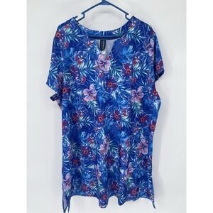 Floral Blue Short Sleeve Women's Top